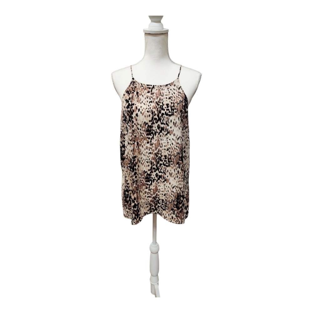 Renee C Women's Lightweight Racerback Spaghetti Strap Leopard Blouse, Large
